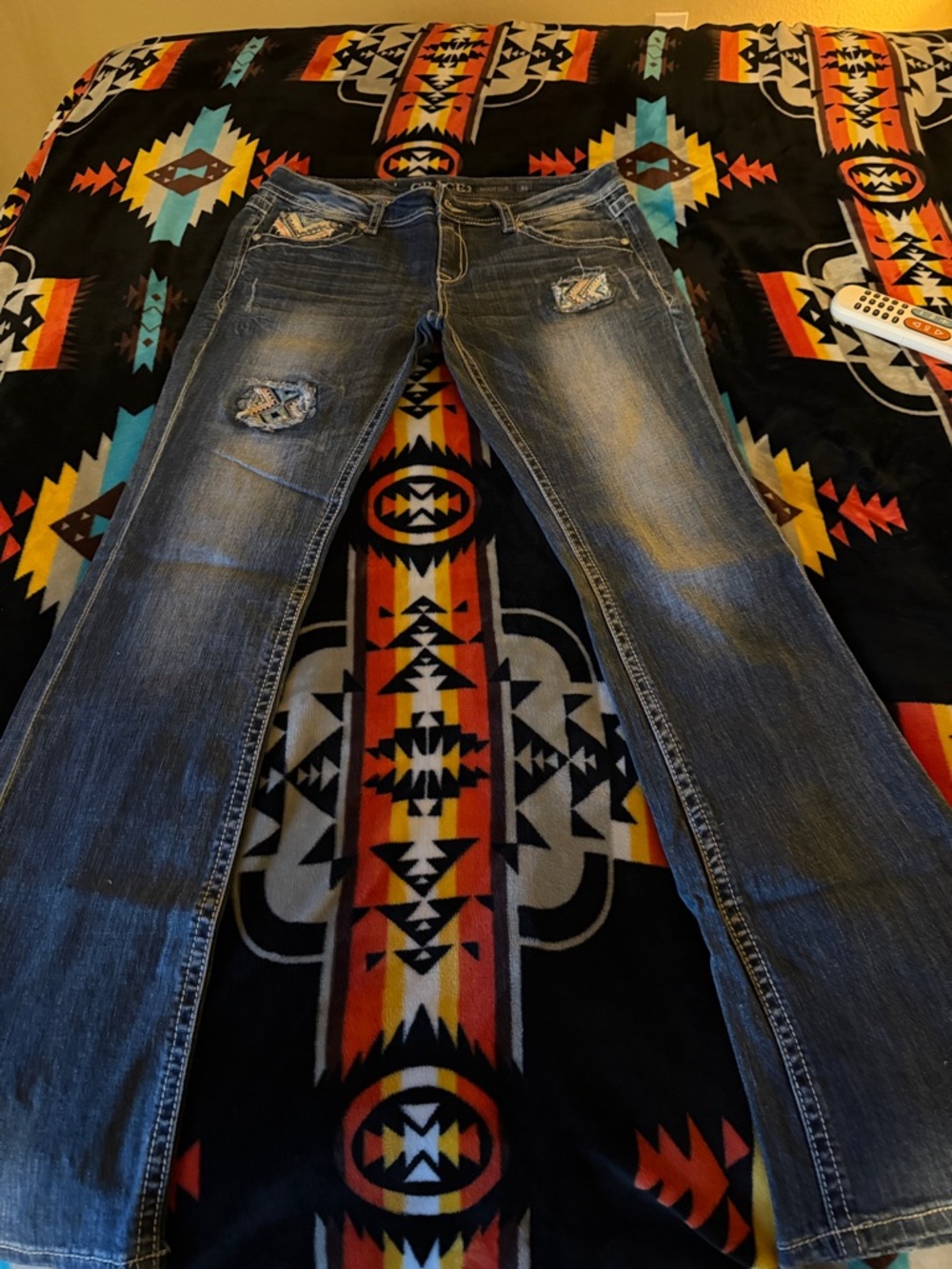 Grace in LA Women's Boot Cut Distressed Blue Jeans